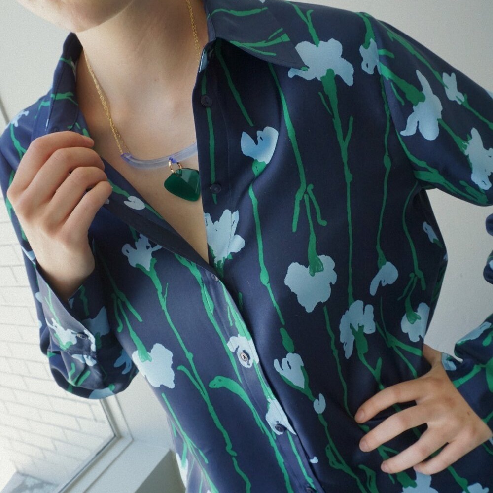 NWT 100% Silk Marimekko Button-Up Shirt Sz 10/12
